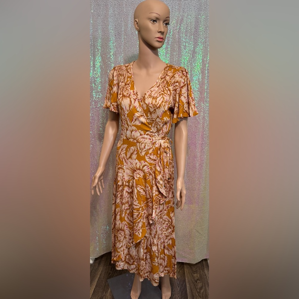 Band of the Free Size Small Gold Blush Pink High Low Wrap Dress NWT